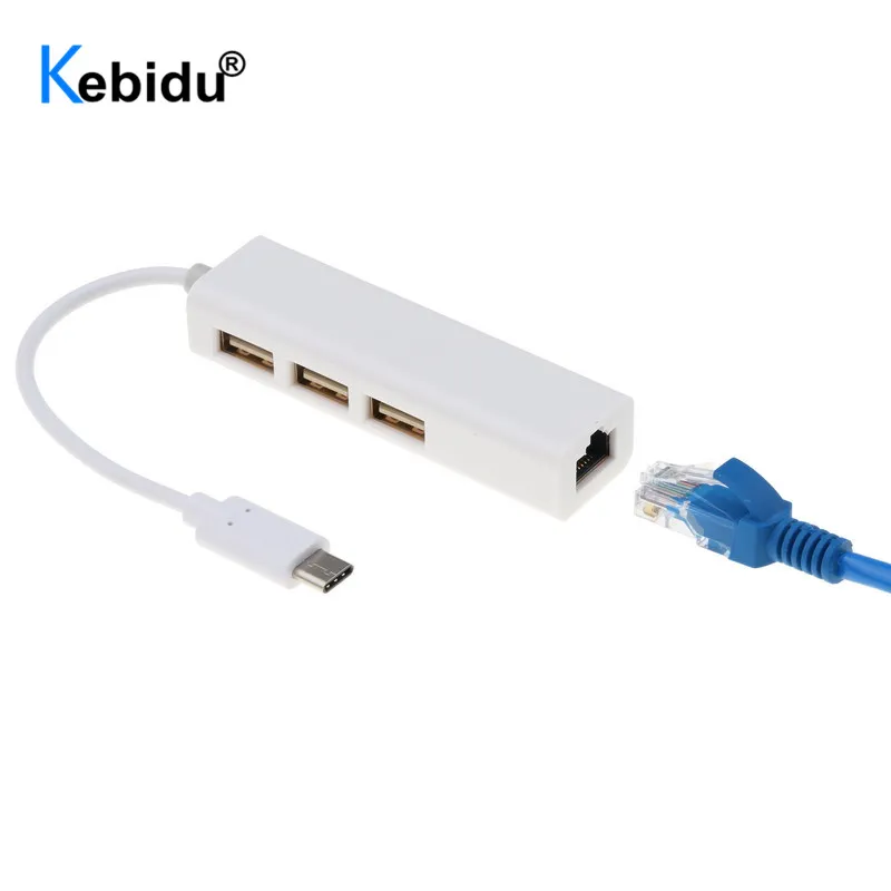 Кабель адаптер Kebidu для Macbook ThinkPad Samsung 3 порта USB 1 типа C rj45 Ethernet сеть LAN|USB-хабы| |