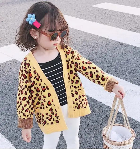 6 шт./лот свитер для маленьких девочек детский длинный леопардовый кардиган с