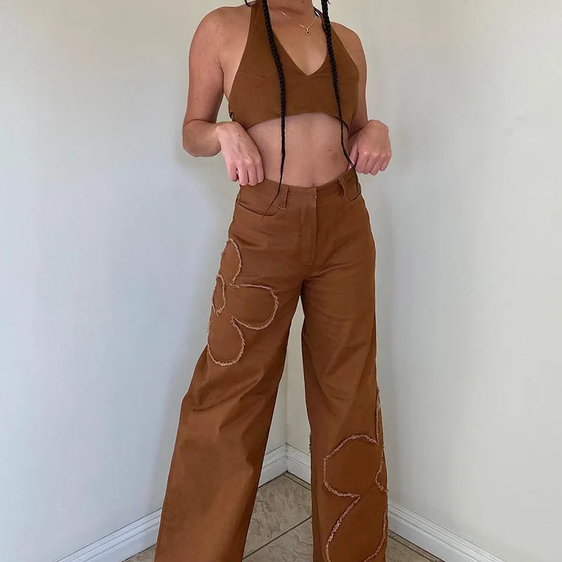 Женские уличные брюки-карго Y2K коричневые винтажные свободные брюки в стиле 90-х с