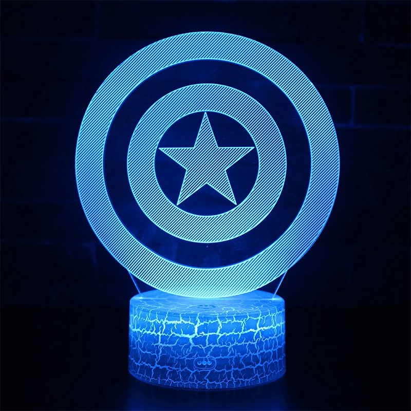Прохладный Marvel Мстители паук Железный человек Халк Дэдпул светодиодный 3d-ночник многоцветный RGB украшения для спальни Дети Рождественский подарок игрушки - Испускаемый цвет: Shield