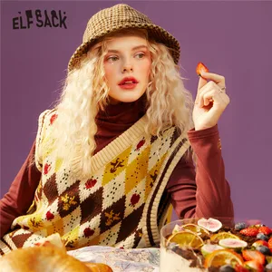 Женский Жаккардовый трикотажный пуловер ELFSACK Harajuku Argyle, повседневный жилет-свитер с v-образным вырезом без рукавов на зиму 2021