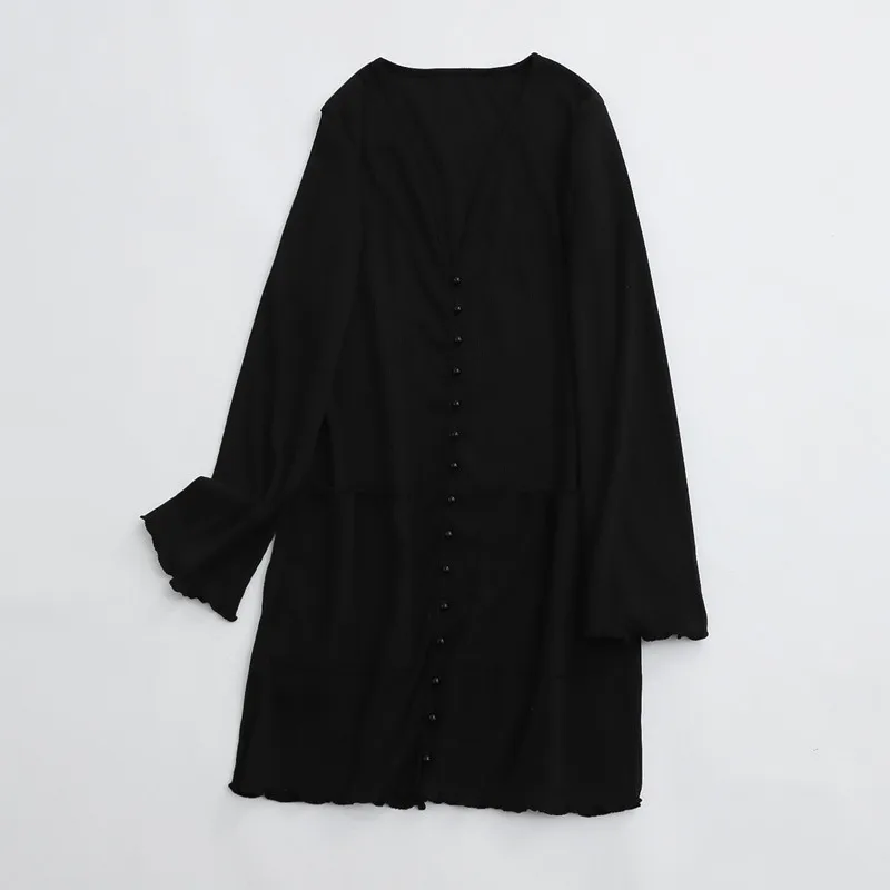 

Spring new street fashion style solid color V-neck long sleeve dress women, elastic loose sexy big pocket dress women