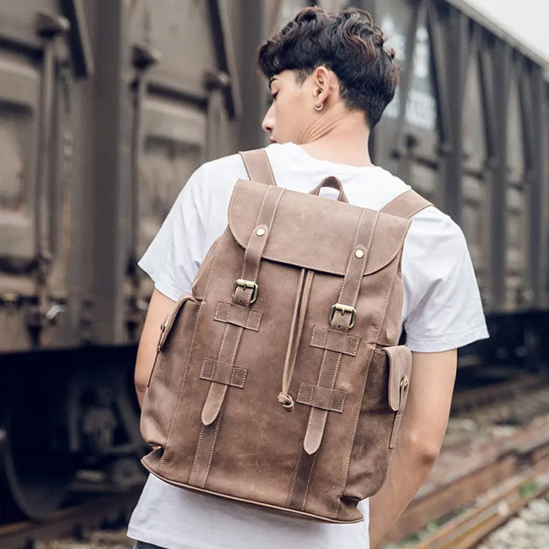 

Vintage men's backpack, leather backpack, retro style