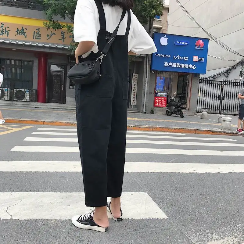 

Jumpsuits Women Streetwear Loose Ulzzang Simple All-match Pocket Button Washed Denim New Korean Style Students Woemns Trousers