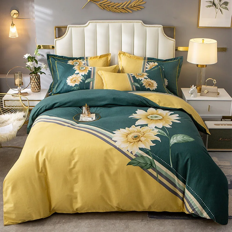 

New high-quality double-sided large version of ecological pure cotton thick four-piece duvet cover kit 220*240