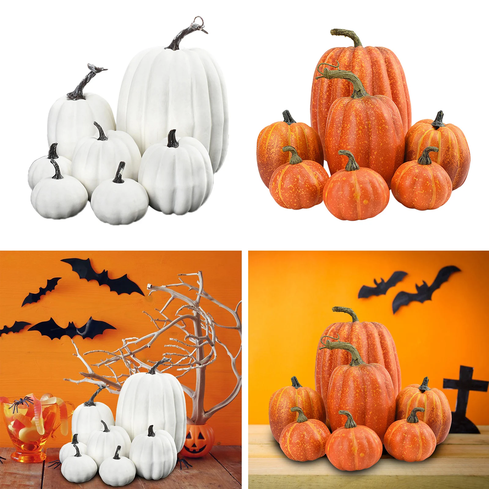 

7pcs Artificial Pumpkins Bulk White Orange Faux Harvest Pumpkin Fall Wedding Centerpiece Thanksgiving Seasonal Decoration