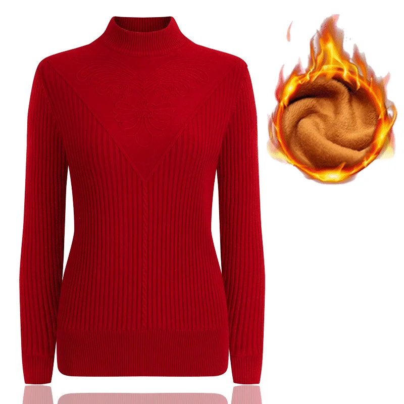 Свитера для матери среднего возраста плюс бархатная теплая вязаная джемпер