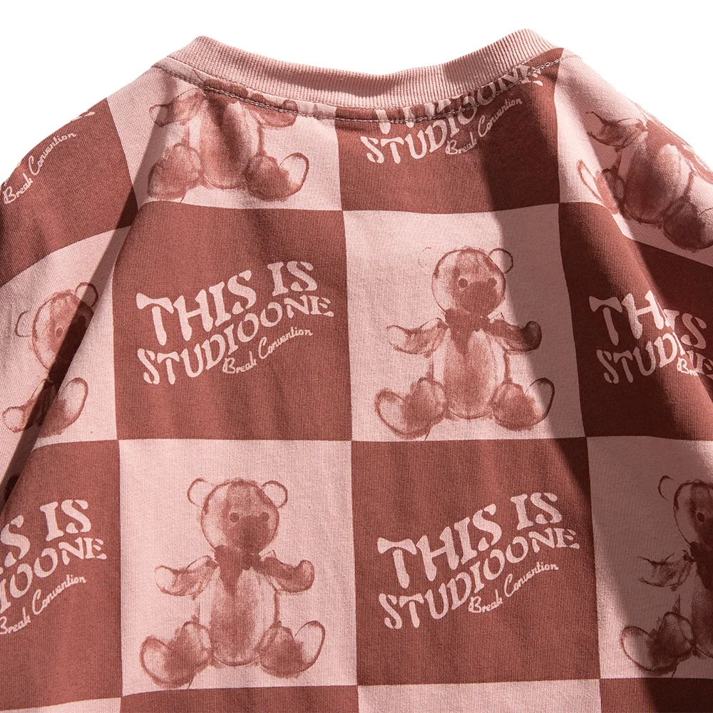 

Aolamegs Oversized Men T-shirt Cartoon Bear Letter Patchwork T Shirt Couple Summer Streetwear Harajuku Casual Tee Anime Shirts