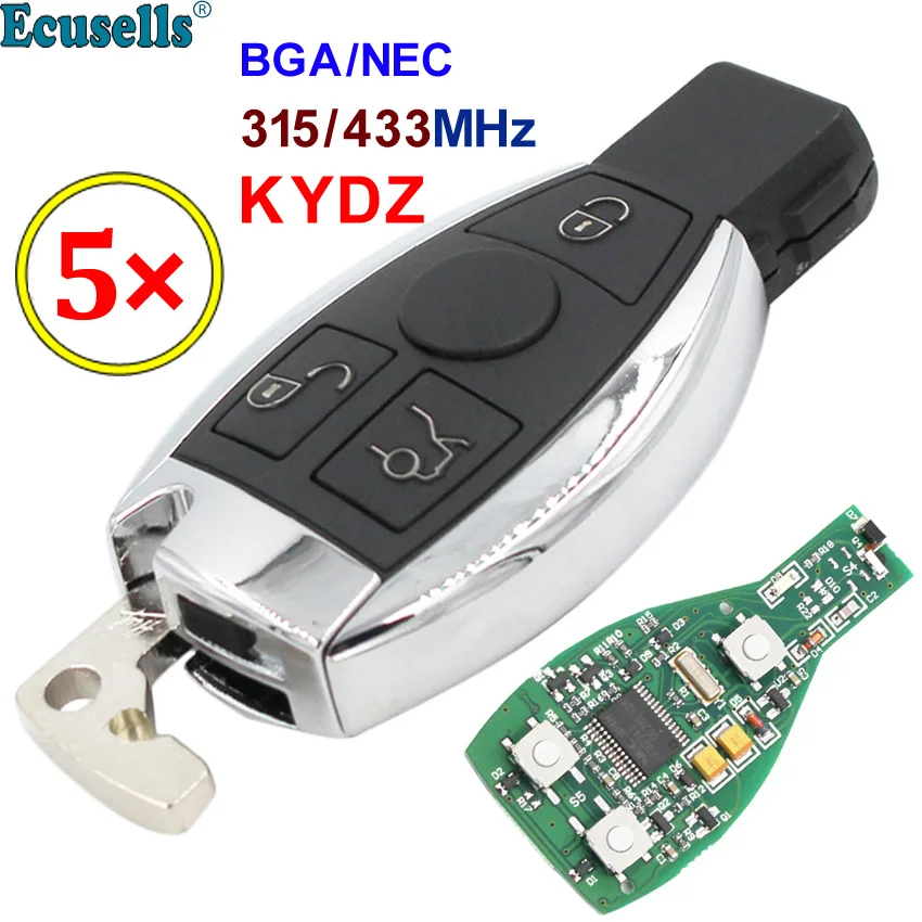 

5PCS Smart keyless entry Remote Key fob 3 Buttons 315MHz 433mhz for Mercedes-Benz 2000+ support BGA/NEC with battery holder HU64