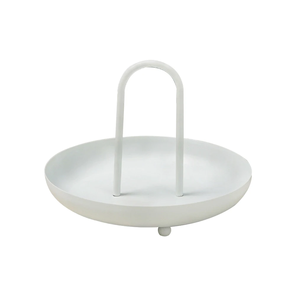 

Desktop Storage Tray European Iron Round Jewelry Trays Living Room Kitchen Table Meal Snack Tray Plate with Handle Home Decor