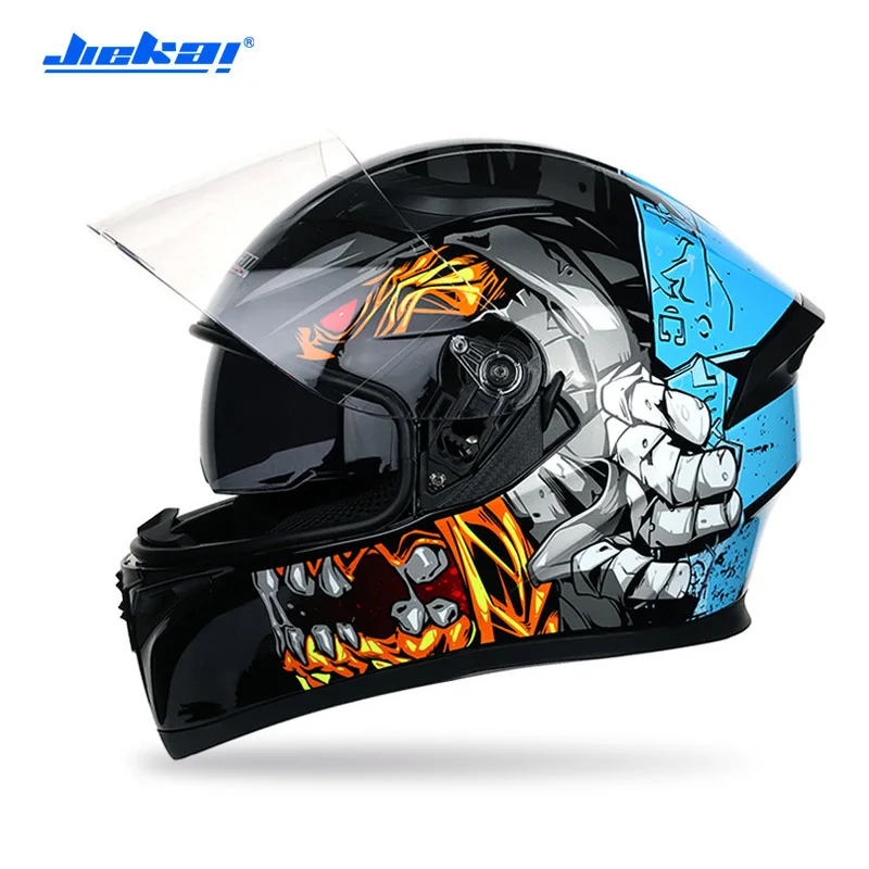 Мотоциклетный шлем JEIKAI Casco Moto для езды на мотоцикле с двойными линзами все лицо