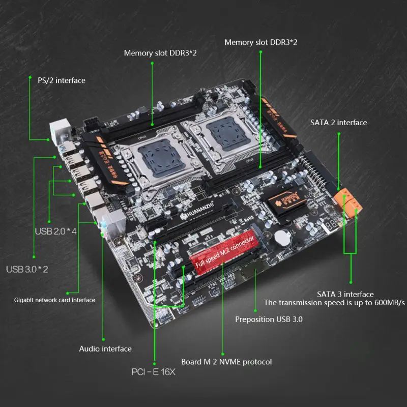 Материнская плата Huananzhi X79 с двумя процессорами LGA 2011 USB3.0 SATA3 PCI-E NVME Xeon | Компьютеры