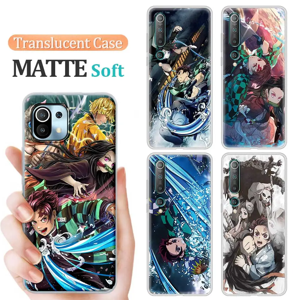 

Hot Anime Demon Slayer Translucent Matte Case For Xiaomi Mi Note 10 11 9 Lite 10T CC9 Pro 5G 11 Ultra 11i 10S CC9E Soft Cover