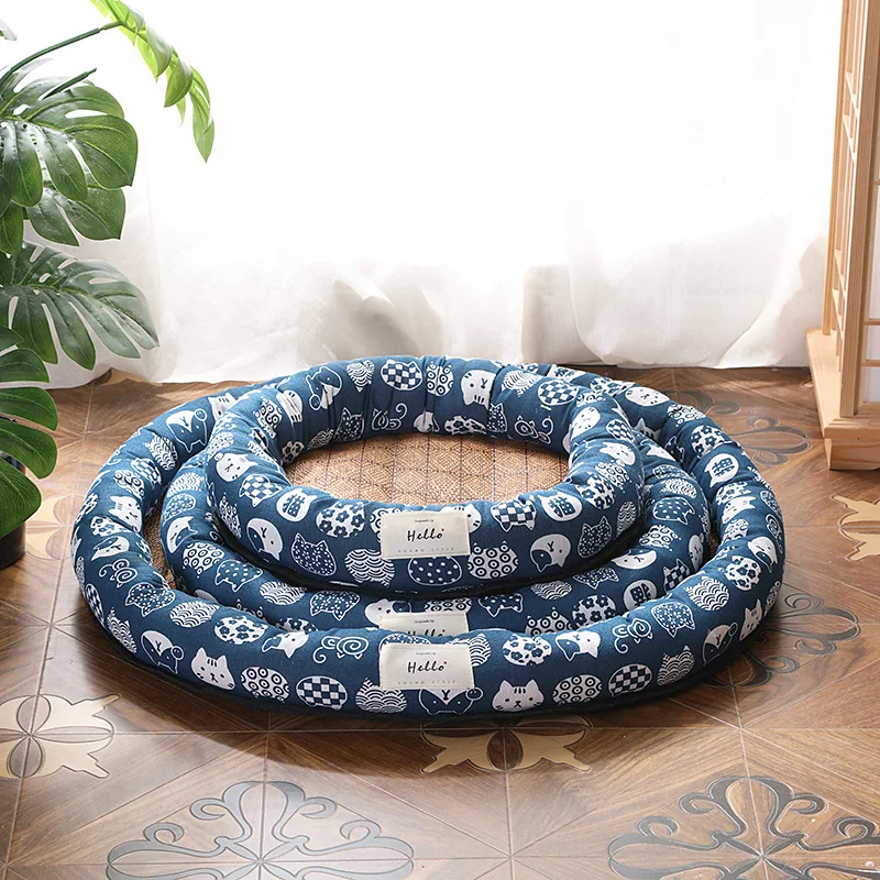 

Summer Pet bed Round dog beds rattan mat mat pets sofa pad cat house puppy cooling blanket for medium small dogs petshop Product