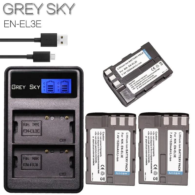charger and 3battery EN-EL3e Батарея+ ЖК-дисплей Зарядное устройство для Nikon D50 D70 D80 D90 D100 D200 D300S D700 - Цвет: charger and 3battery