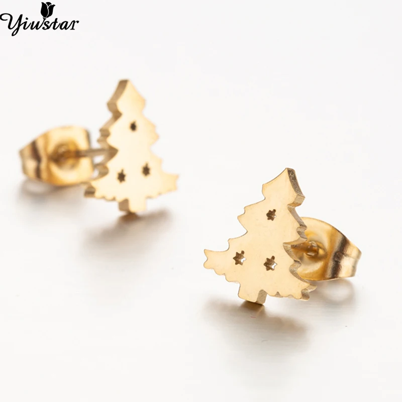

Christmas Tree Stud Earrings Stainless Steel Festival Ornaments Christmas Tree Earrings For Women Earings New Year Gift