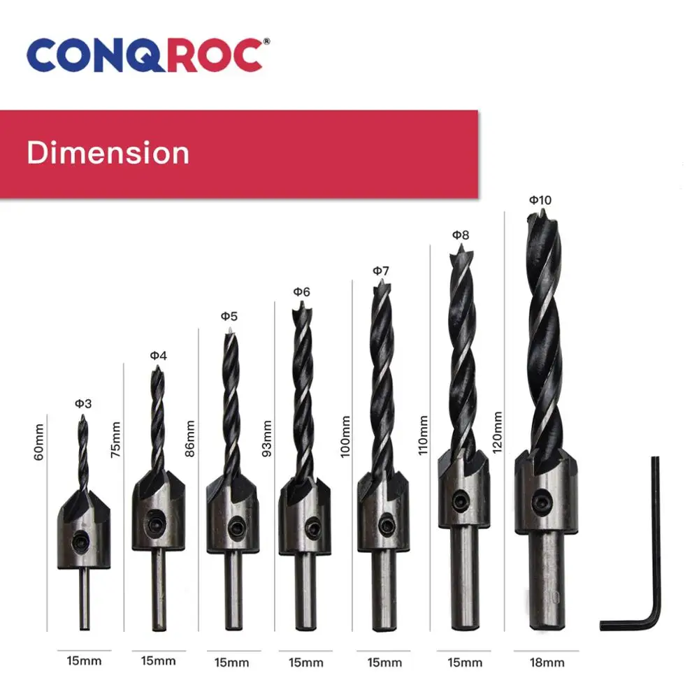 Набор зенкеров для дрели комплект из 7 насадок 3 10 мм с 5 канавками прямым