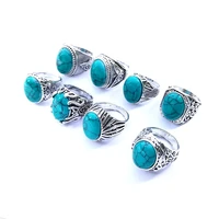mixmax 2550pcs mens womens jewelry rings vintage engraving pattern antique silver plated imitation turquoise ring wholesale lot