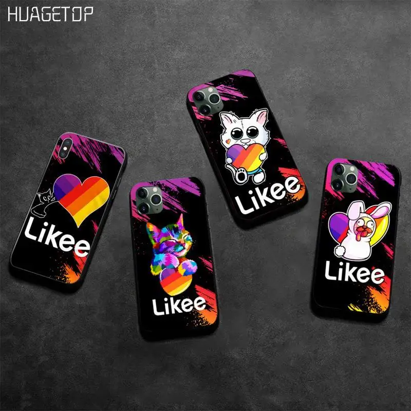 

HUAGETOP Likee Funny cat bear love heart black Phone Case for iphone 12 pro max 11 pro XS MAX 8 7 6 6S Plus X 5S SE 2020 XR case