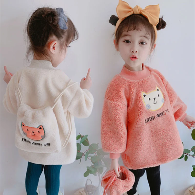 

Boys' Girls' Hoodies Sweatshirts Kids Outwear 2021 Lovely Plus Velvet Thicken Winter Autumn Top Cotton Pullover Children's Cloth