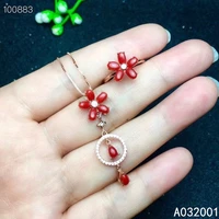 kjjeaxcmy fine jewelry natural red coral 925 sterling silver women pendant necklace chain ring set support test lovely