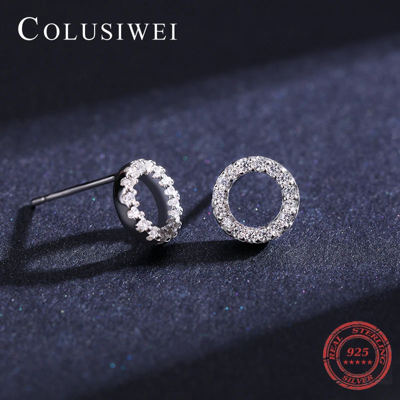 

Colusiwei Classic 100% 925 Sterling Silver Retro Clear CZ Geometric Circle Small Sud Earring for Women Engagement Party Jewelry