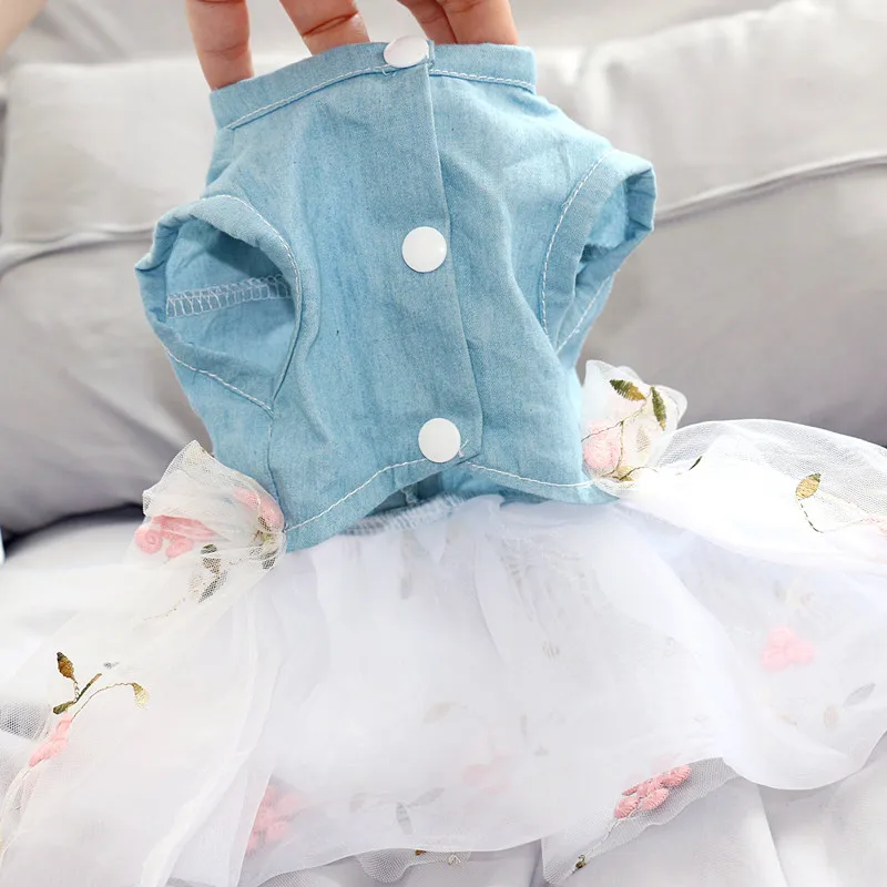 Собака платье из джинсовой ткани джинсовая юбка летняя одежда для собак кошек