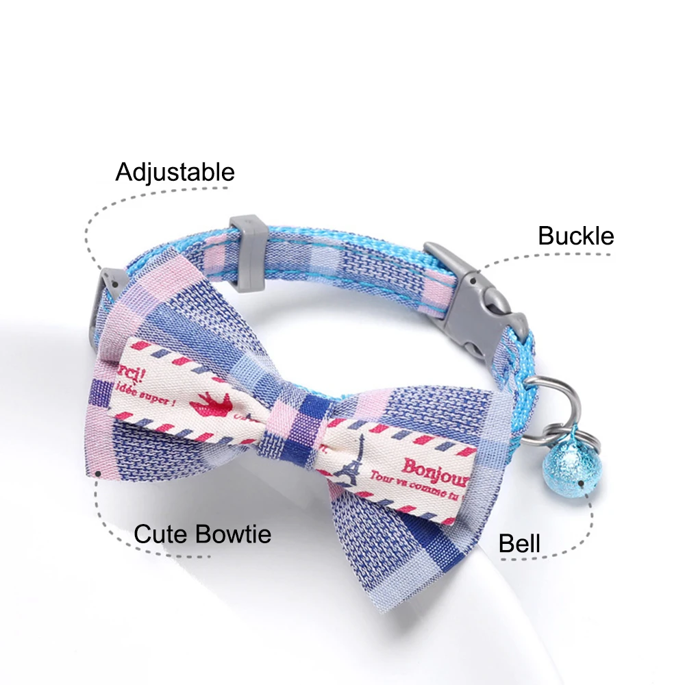Ошейник для кошек с колокольчиком и бабочкой милый клетчатый узор Регулируемые