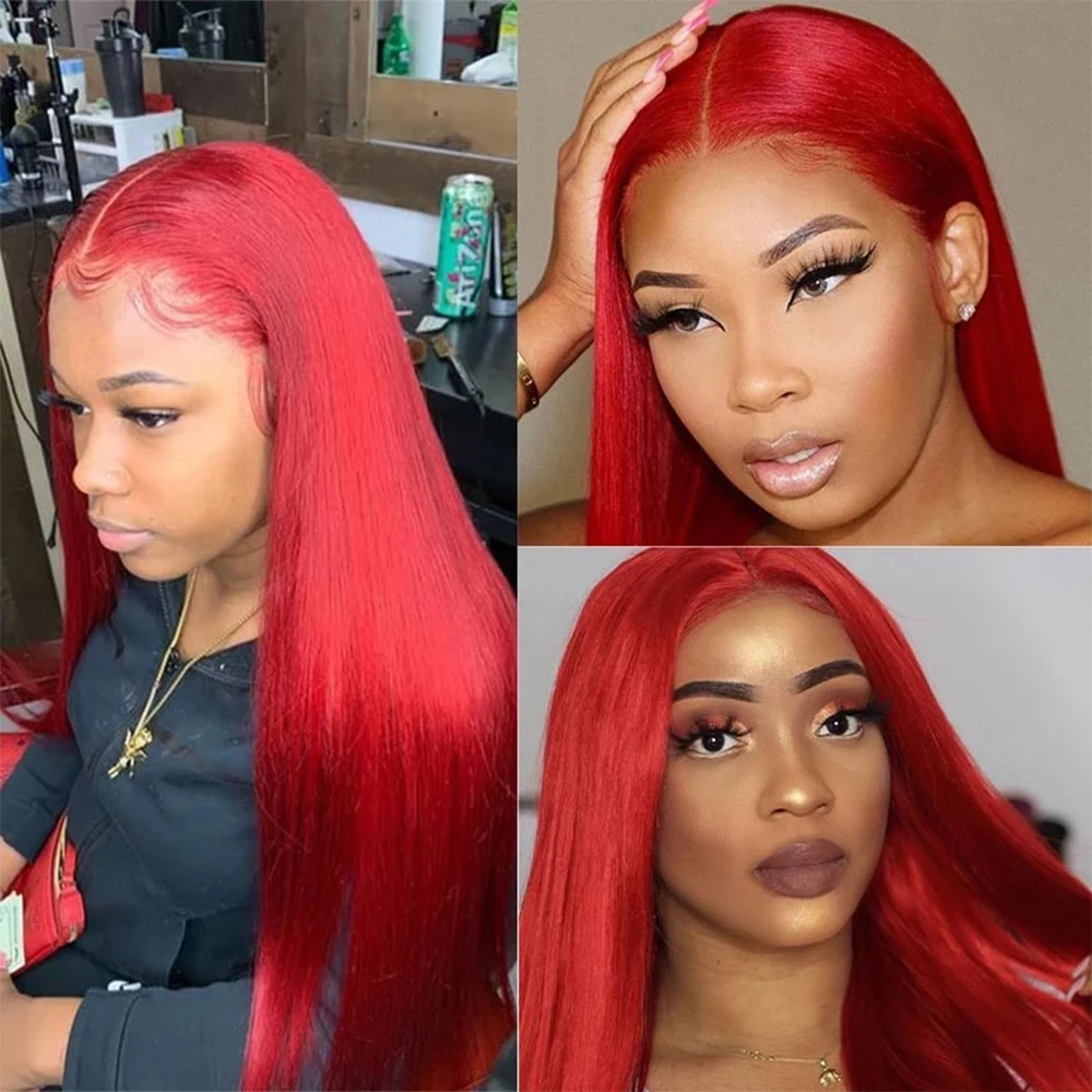 Colored Red Lace Front Wig Human Hair Wigs Straight Lace Frontal Wig 99J Burgundy Lace Front Wig Pre Plucked Brazilian Remy Hair