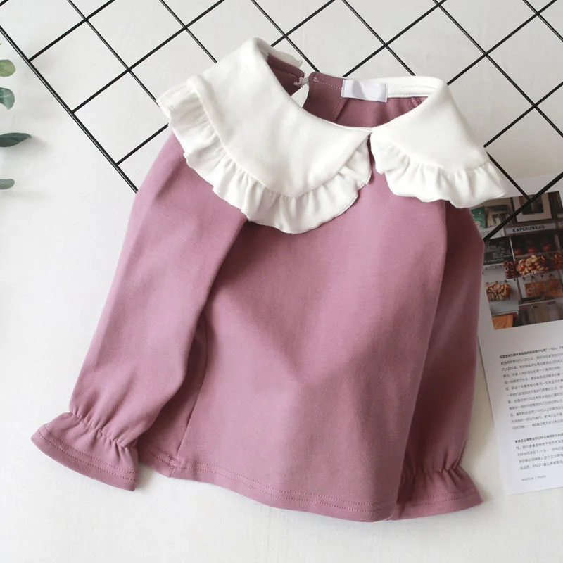 

Newborn Baby Girl T-shirt Baby Girl Clothes Children Solid Blouses Long Sleeve Children's Clothing Lapel Top Clothes