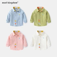 mudkingdom boys spring shirts cartoons long sleeve turn down collar button embroidery casual tops kids autumn children clothing