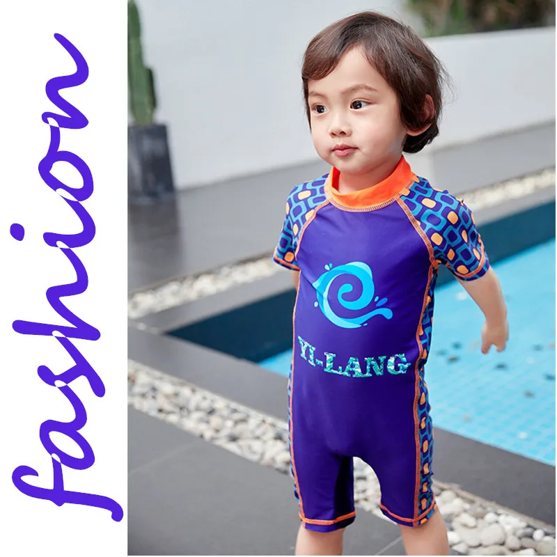 

New Models Kids One Piece Swimwear Boys Surfing Suit Children One Piece Swimsuit Baby Half Sleeve Bathing Suits with Sunny Hat