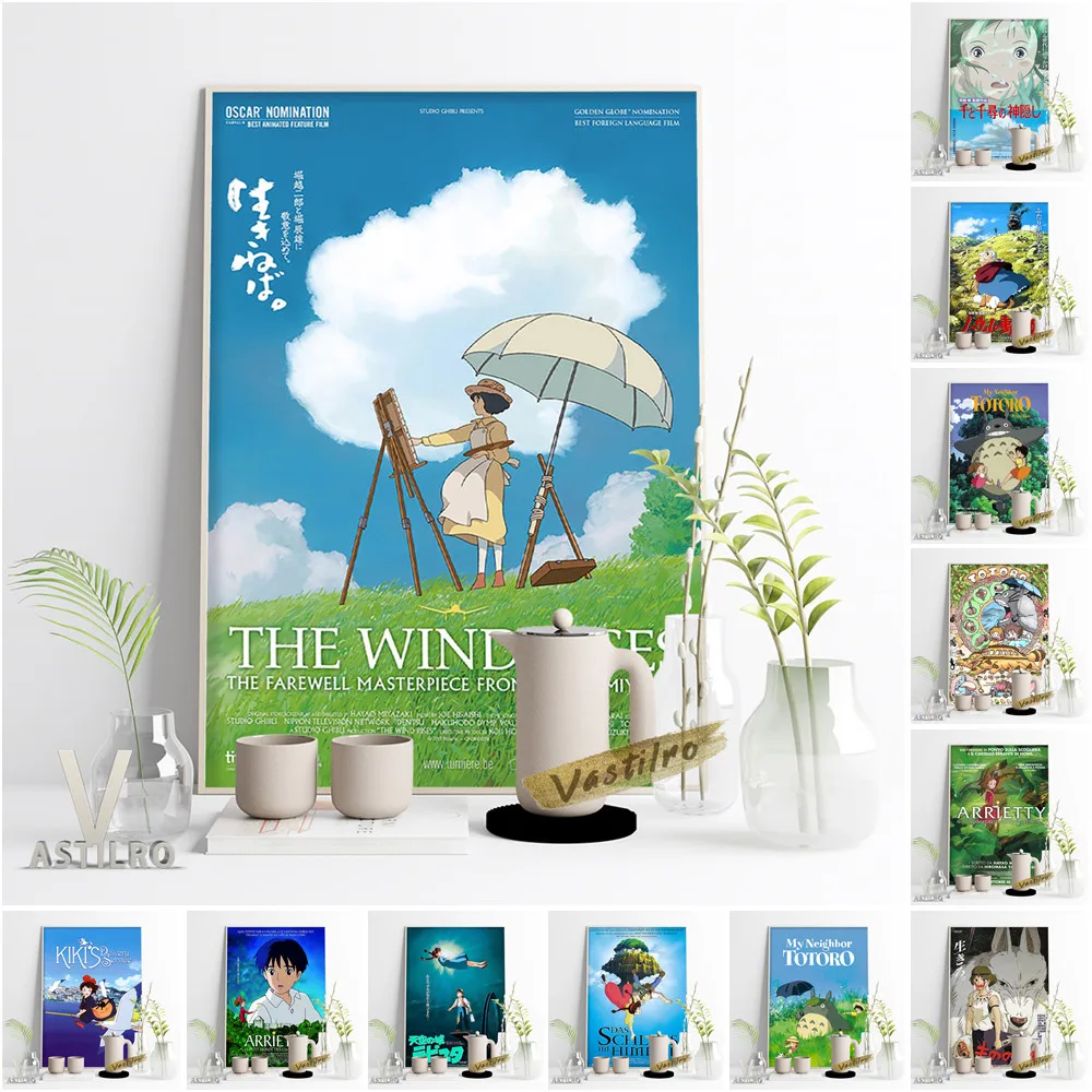

Miyazaki Hayao Anime Movie Artworks Poster Classic Cartoon Spirited Away Totoro Ponyo Castle In The Sky Wall Kids Room Decor