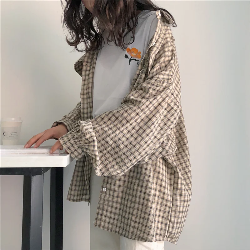 Женская Длинная блузка Mazefeng шифоновая в клетку уличная одежда Корейском стиле на