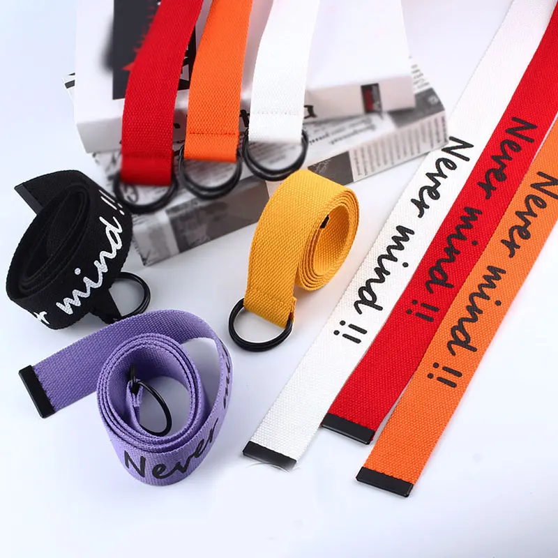 Стильные ремни с двумя кольцами и пряжкой Холщовый пояс для джинсов надписью