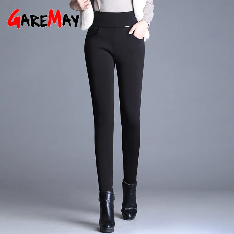 winter warm pants for women high waisted black women's fleece wool trousers Casual Skinny Stretch Leggings Solid Female | Женская