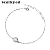 scalloped simple single round zircon charm bracelets adjustable chain spring clasp women statement jewelry best friends gifts