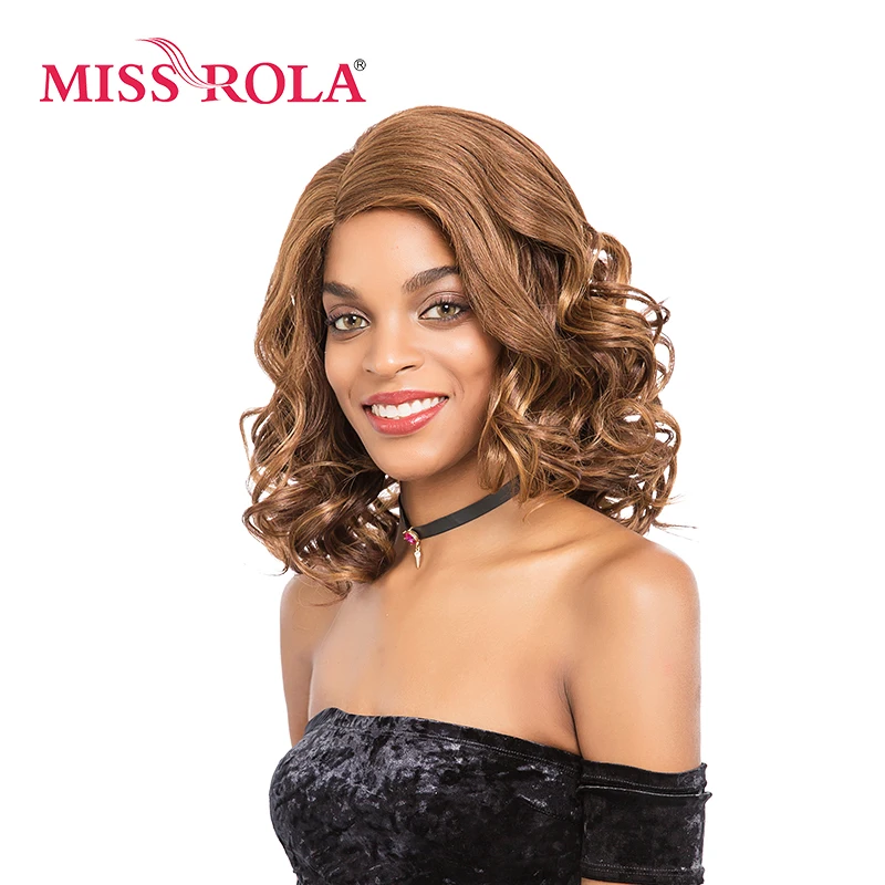 Hoa Hậu Rola NGẮN GỢN Sóng Tóc Tổng Hợp Phối Ren Phía Trước Tóc Giả 14 Inch Bên Chia Tay Phụ Nữ Tóc Giả Chịu Nhiệt Tóc Vàng Màu F27/30/33 #