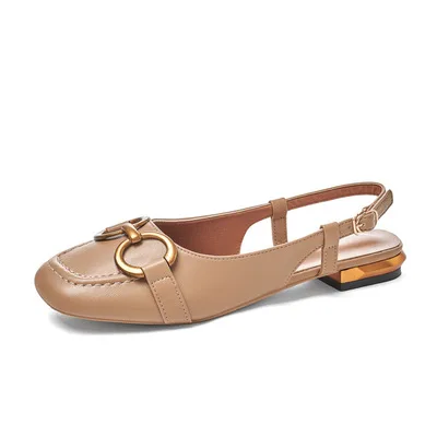 

French summer sandals in Women's retro square head horse title buckle bag head low-heeled flat-soled fairy queen empty shoes
