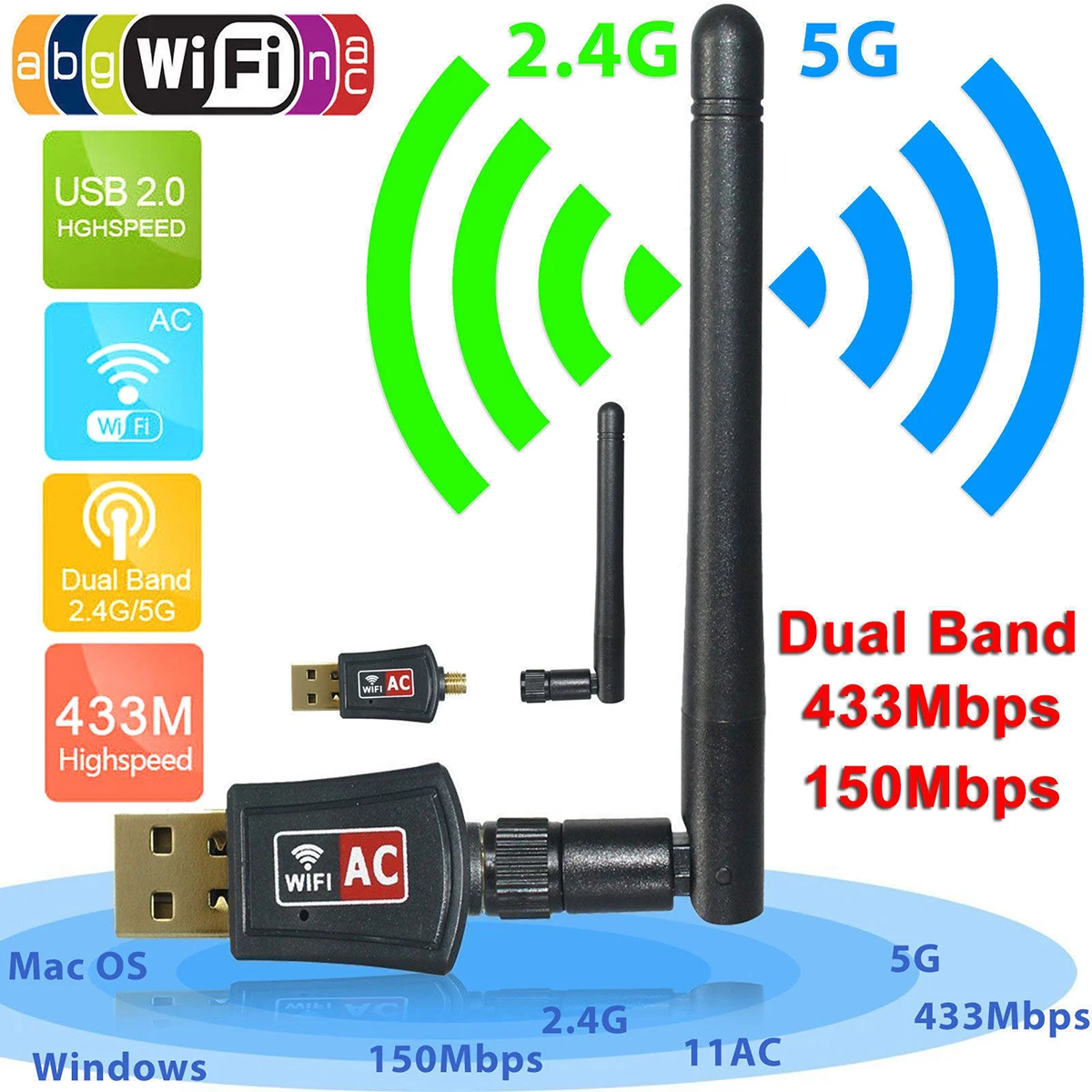 600 Мбит/с двухдиапазонный 2 4/5 ГГц Wi-Fi USB беспроводной LAN адаптер сеть с CD-драйвером