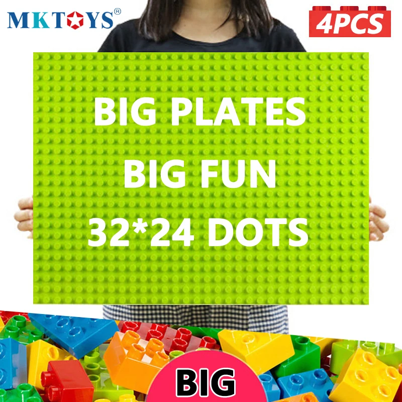 

MKTOYS Big Baseplate Big Bricks Wall 32*24 Dots 51*38.4cm Base Plate for Big Size Building Blocks Base Compatible 2304 Green