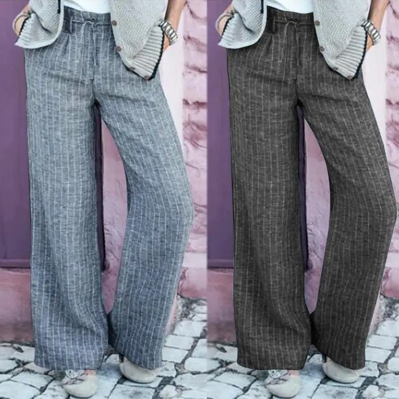 Модные женские полосатые брюки ZANZEA элегантные широкие с высокой талией