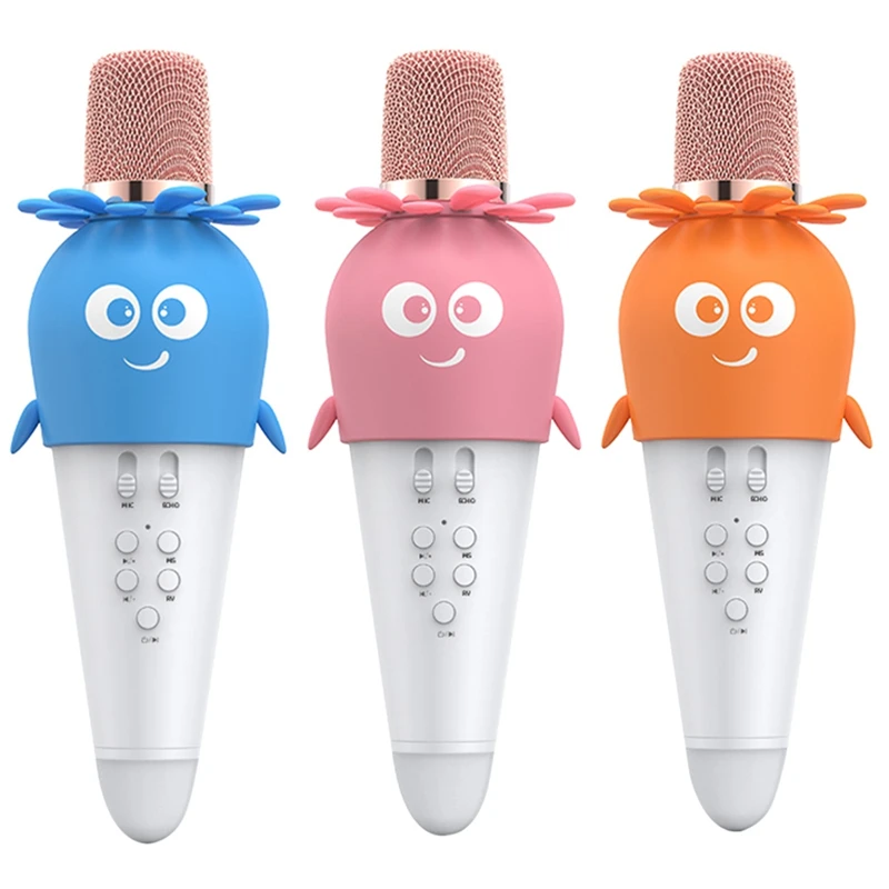 

FULL-Wireless Bluetooth Microphone Handheld Condenser Mic Speaker with LED Lights Record Function Karaoke Mic for Kids