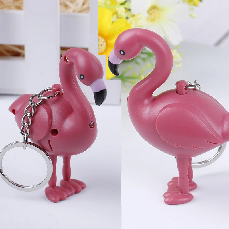 1 шт. Милая Светодиодная лампа со звуком фламинго кольцо для ключей брелок