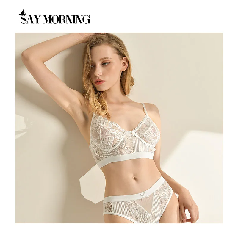 Комплект женского кружевного нижнего белья SAY MORNING ультратонкий с вырезами