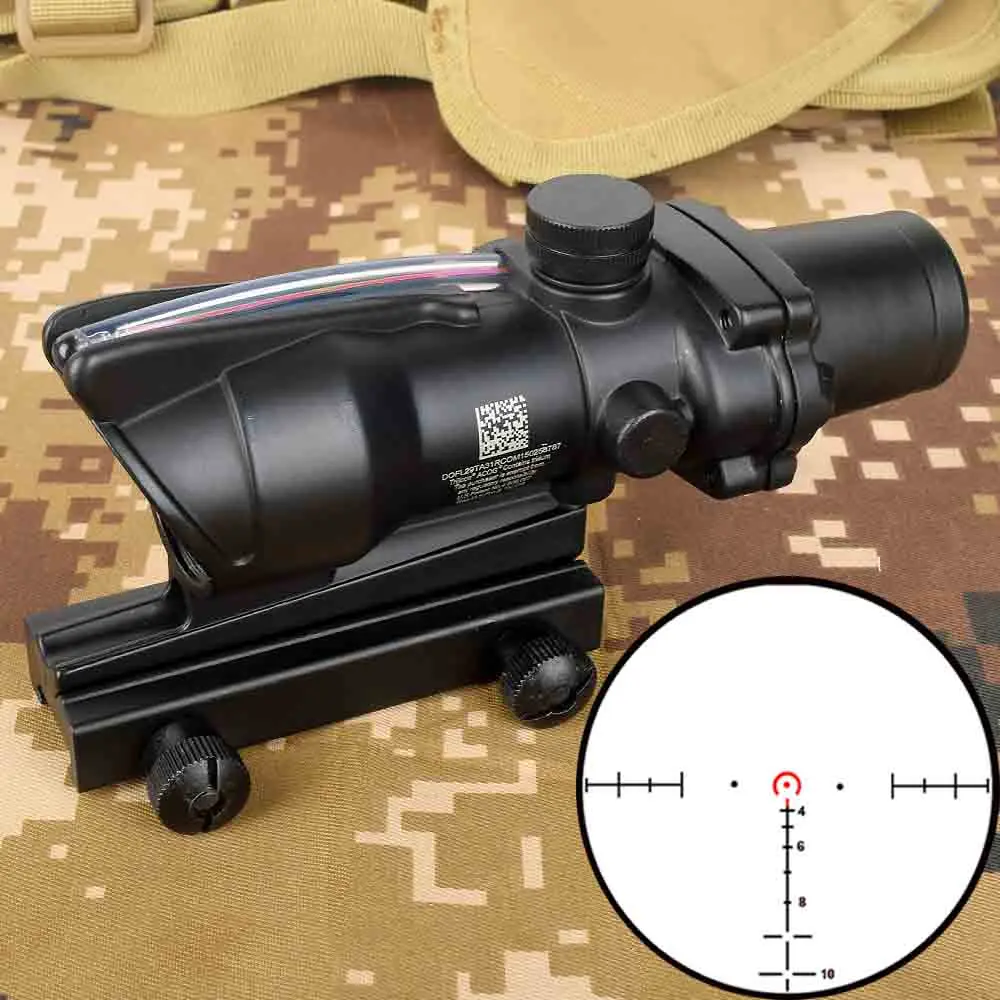 Коричневый Hunting 4X32 ACOG Real Fiber Scope BDC Chevron Horseshoe Reticle Tactical Optical Sights for cal.223.308 - Цвет: Коричневый