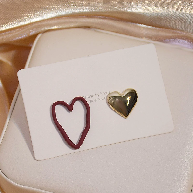 

Vintage Exquisite 14k Gold Jewelry Real Gold Asymmetric Heart Earrings for Women Luxury AAA Zircon Stud S925 Silver Needle Gift