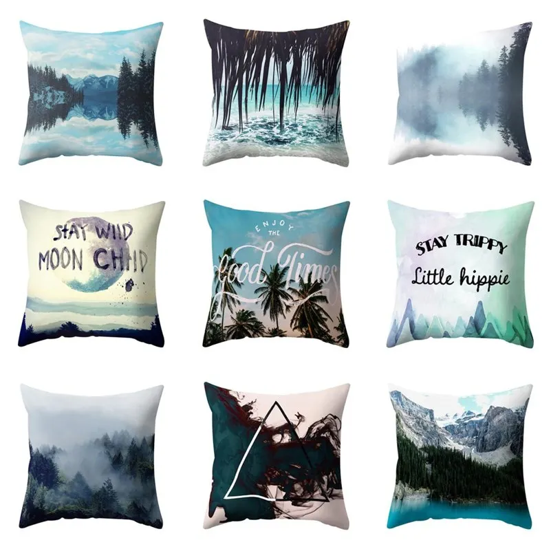 

Nordic Landscape Cushion Cover 45*45cm Ocean Pattern Polyester Soft Throw Pillow Cover Sofa Bed Decorative Pillowcase For Home