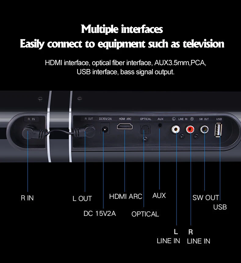 Съемный беспроводной bluetooth саундбар стереоколонка с поддержкой USB Оптический RCA