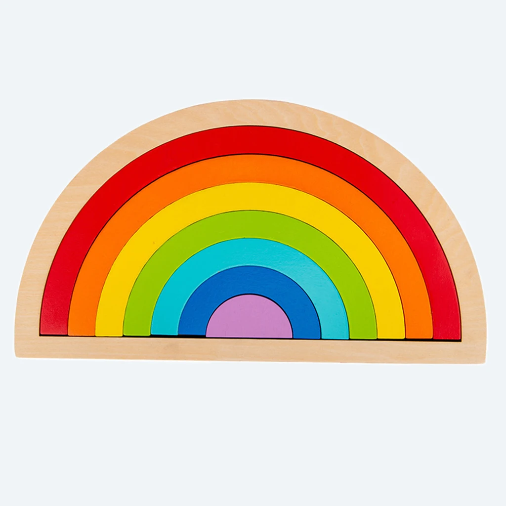 Juego de bloques de apilamiento de madera para ni&ntilde;os y ni&ntilde;as, 7 piezas, rompecabezas de arco&iacute;ris, Juguetes-4